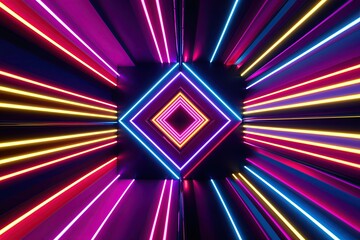 Poster - Vivid Geometric Neon Design with Colorful Patterns and Bright Angles