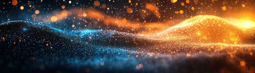 Poster - Swirling luminous particles abstract energy field digital art cosmic environment close-up view vibrant energy flow