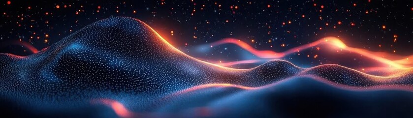 Poster - Swirling luminous particles abstract energy field digital art dark environment dynamic perspective visual concept