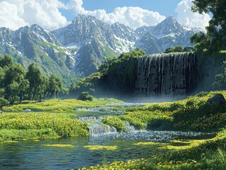 Poster - Exploring a surreal binary code landscape virtual realm digital art tranquil nature elevated viewpoint futuristic concept