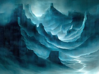 Poster - Exploring a surreal landscape of binary code digital realm artwork abstract environment ethereal perspective technological imagination