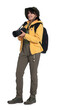 © New Africa - Photographer with backpack and camera on white background