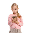 © New Africa - Cute little girl with smartphone on white background