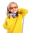 © New Africa - Cute little girl with handset of telephone on white background