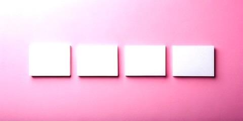 Poster - Four Blank Business Cards Arranged on a Soft Pink Background for Minimalistic Template or Mockup Use, Isolated and Perfect for Professional Design Projects