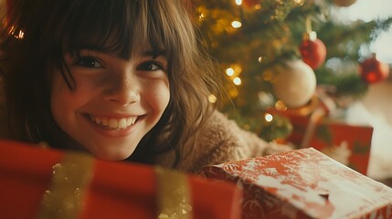 Wall Mural - Child with christmas presents