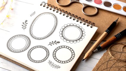 Poster - Hand-Drawn Oval Circle Frames in Doodle Style with Bokeh Effect for Creative Design Projects and Illustrations