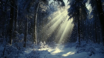 Aufkleber - Snow gently falls in a dense forest