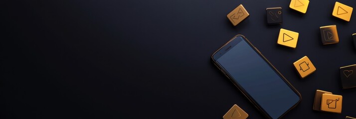 Aufkleber - A smartphone rests on a dark surface with various notification icons floating around it, showcasing digital interactions and engagement. Generative AI