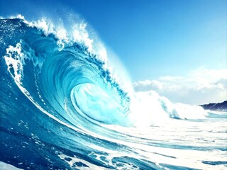 Poster - Mesmerizing Blue Wave Background with Abstract Water-Inspired Curves and Vibrant Shades, Ideal for Business Cards, Banners, and Artistic Templates in Japanese Style