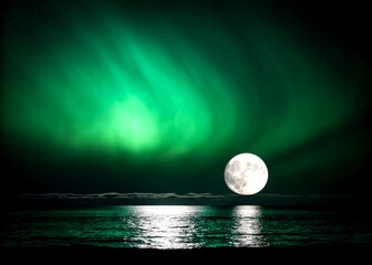 Poster - Minimalist Green and Black Background with Central Light Source, Creating a Serene and Calming Atmosphere for Artistic and Modern Decor