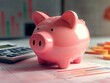 © Johannes - A pink piggy bank on the background of financial charts and a calculator symbolizes financial management