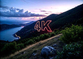 Poster - Neon Text Animation in a Dark Landscape: 4K High-Resolution Glowing Outline Technology Video Material for Engaging Visual Content Creation