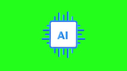 Poster - Artificial Intelligence chipset in blue soft color on dark backdrop 4k animation. Blue Ai chip animation on green screen for keying, technology, future, modern