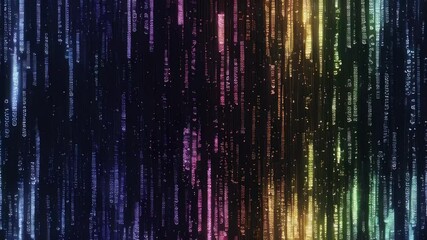Poster - Vibrant Abstract Digital Streams Flowing Through a Dark Space in a Mesmerizing Dance of Colors
