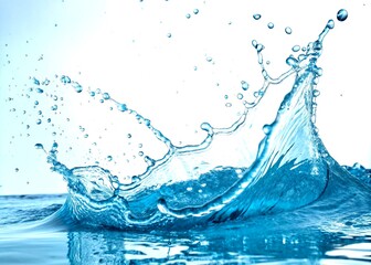 Poster - Realistic Water Splash in Light Blue Colors with Dynamic Wave Motion and Delicate Water Drops on a Clear Background for Creative Design and Illustrative Purposes
