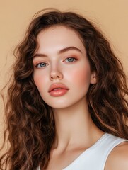 Aufkleber - A young woman features enhanced facial contours and radiant skin, reflecting confidence in a contemporary cosmetic surgery space. Generative AI
