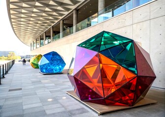 Poster - Set of Colorful Polygonal Crystals in Modern Architectural Style Showcasing Geometric Beauty and Vibrant Colors for Interior Design and Artistic Displays
