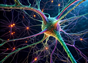 Poster - Stunning Drone Photography of a Neural Network Visualization Showcasing Brain Activity, Nerve Impulses, and Their Complex Interconnections in a Dynamic Digital Format