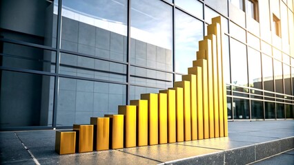 Poster - Stunning Golden Bar Chart Showcasing Growth Trends with Varying Heights for Data Comparisons Against a Sleek Modern Background Perfect for Business and Financial Presentations