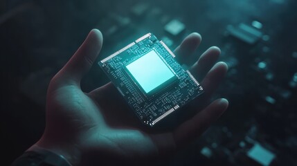 Poster - A new CPU technology concept with a hand holding a new generation CPU, symbolizing cutting-edge advancements, Ai Generated