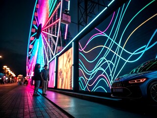 Poster - Vibrant Abstract Neon Light Frame Background with Dynamic Colors and Shapes for Creative Projects and Designs, Ideal for Modern Digital Art and Eye-Catching Presentations