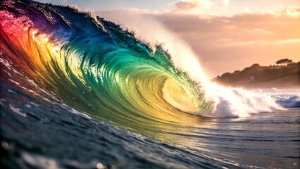 Poster - Vibrant Abstract Wave Rainbow Pattern Design for Modern Wallpapers and Backgrounds, Ideal for Banners, UI Elements, and Design Templates in Web Applications