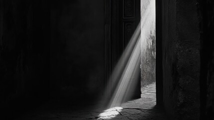 Poster - A beam of light illuminates a dark corridor, creating a dramatic contrast.