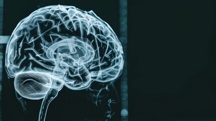 Poster - Complex network of neural connections illuminating a transparent human brain, representing technological advancement in medical visualization