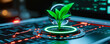 © N0X - Eco-friendly e-commerce concept. A vibrant green plant grows within a futuristic, digital interface, symbolizing the fusion of nature and technology.