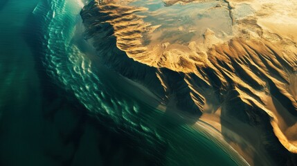 Poster - Aerial view of a stunning desert coastline meeting the turquoise ocean waves, AI