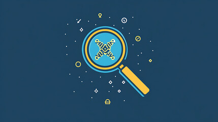 Poster - A magnifying glass over an icon of DNA, representing the detailed study and understanding of patterns in Genes