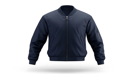 Poster - A blank bomber jacket in navy blue, displayed in a front view on a white background for mockup designs