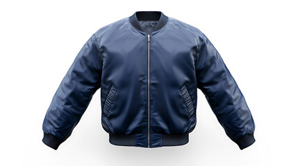 Poster - A blank bomber jacket in navy blue, displayed in a front view on a white background for mockup designs