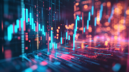 Aufkleber - A stock market graph with blue arrows pointing upwards, symbolizing an up trending stock and global financial growth on a digital background