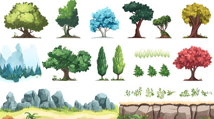 Poster - A cartoon game design nature landscape set, providing a variety of scenic backgrounds and elements for game development