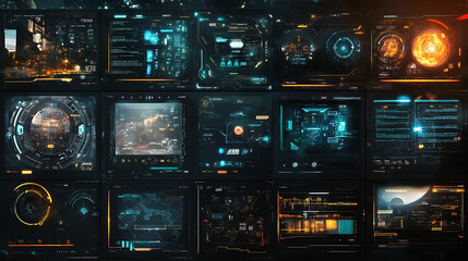 Poster - A collection of HUD frames, encapsulating futuristic modern user interface elements, control panels, high-tech screen digital hologram windows, gaming menus, and more