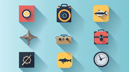 Poster - A flat design icon set for travel showcases various symbols associated with travel and exploration, simplifying the concept into easily recognizable elements
