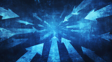 Poster - Abstract blue background with arrows pointing in different directions, symbolizing technology and digital innovation