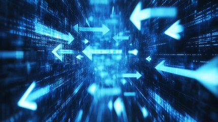 Aufkleber - abstract blue background with arrows pointing in different directions, symbolizing technology and di