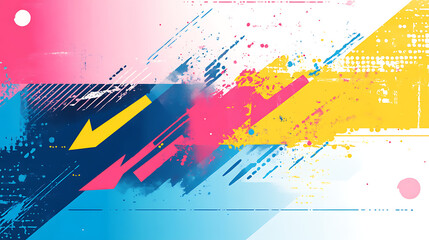 Leinwandbilder - Abstract background with colorful arrows, brush strokes and geometric shapes in pink, blue and yellow colors