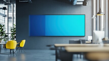 Poster - Modern office space featuring a large blue gradient display on a gray wall.