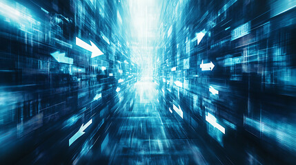 Aufkleber - Abstract blue background with arrows pointing in different directions, symbolizing technology and digital innovation