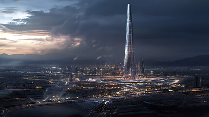 Aufkleber - A night view of the Kingdom of Saudi Arabia showcases the Kingdom Tower and Riyadh's skyline, emphasizing the country's modernity