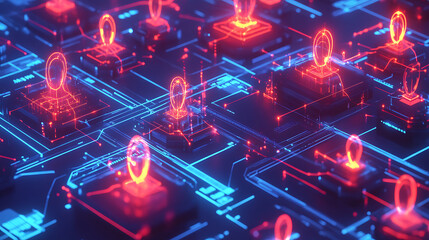 Poster - An illustration of a Virtual Meetings concept, showcasing the technical aspect with a network of digital avatars representing users in cyberspace, interconnected by glowing lines