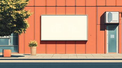 Aufkleber - An office facade features a blank showcase and a hanging billboard, inviting corporate branding