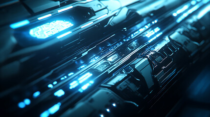 Fototapete - A digital padlock symbolizing security, surrounded by glowing blue binary code on an abstract dark background