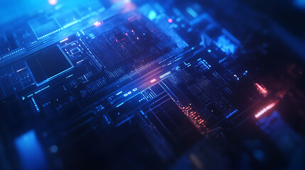 Poster - A digital padlock symbolizing security, surrounded by glowing blue binary code on an abstract dark background