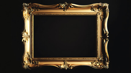 Poster - A golden rectangular frame on the left side of an empty black background with an elegant design
