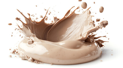 Aufkleber - Chocolate splash isolated on white background, food photography, creamy mascarpone texture